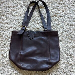 Vintage Coach Leather Shoulder Bucket Bag Purse Dark Brown Double Strap